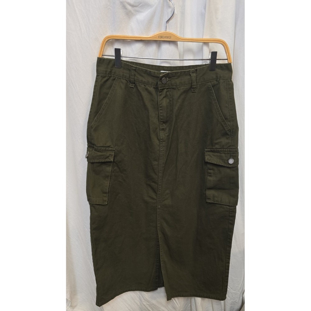 Simple Society Y2K Olive Green Cargo Maxi Skirt Utility Military Streetwear L - Picture 2 of 6